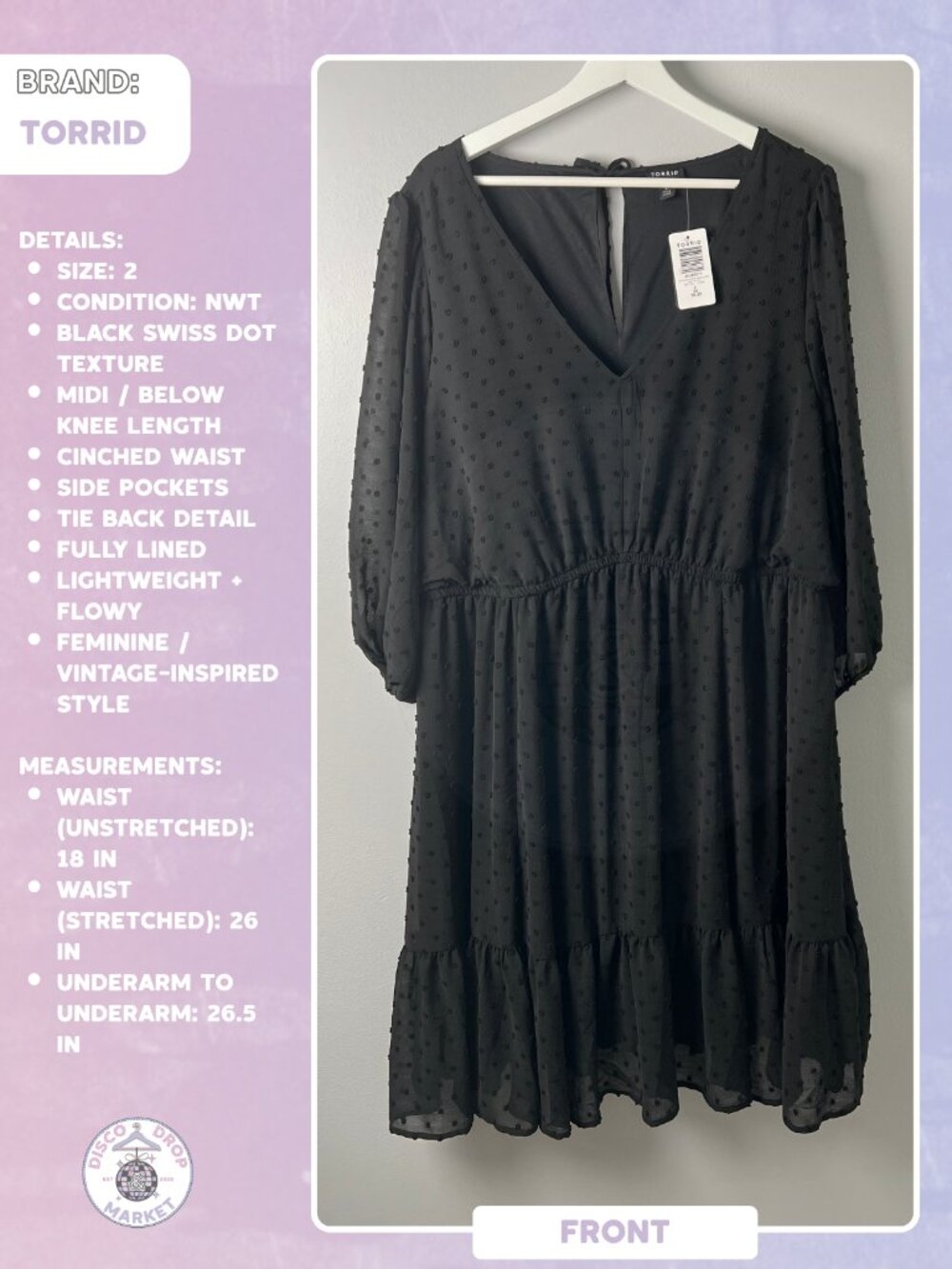 Black Swiss Dot Dress | Torrid Size 2 NWT